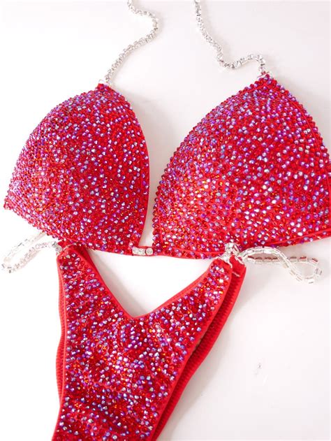 NPC Ifbb Competition Bikini Sunset Red Wellness Bikini Suit Etsy
