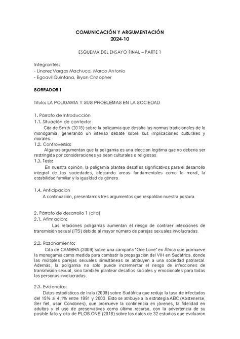 Esquema DE Ensayo Final - parte 1 - COMUNICACIÓN Y ARGUMENTACIÓN 2024