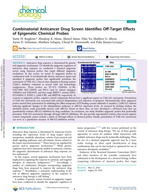 PDF Combinatorial Anticancer Drug Screen Identifies Off Target