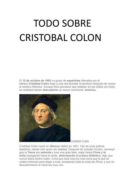 Todo Sobre Cristobal Colon Todo Sobre Cristobal Colon El De