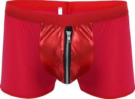 Iwemek Sexy Mens Wet Look Erotic Lingerie Mesh See Through Transparent Boxers Faux Leather