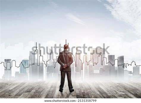 businessman standing   silhouette modern stock photo