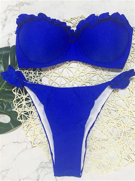 Bandeau Bikini Push Up Swimsuit Female Swimwear Women Two Pieces Bikini Set High Leg Cut Bather