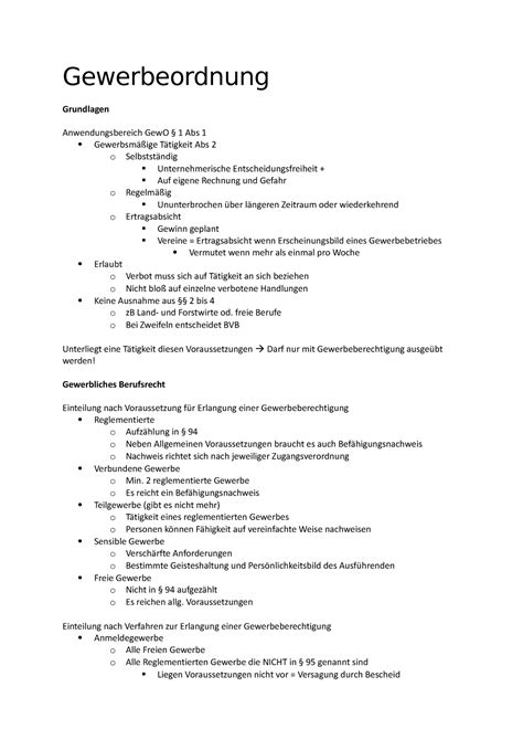 Zusammenfassung Kompakt Gewerbeordnung Grundlagen Anwendungsbereich