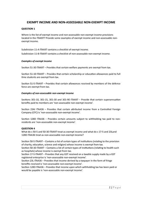 HI6028 Tutorial Solutions Q2 Exempt income - EXEMPT INCOME AND NON