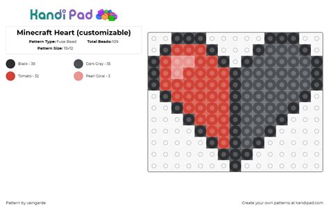 Minecraft Heart (customizable) Fuse Bead Pattern - Kandi Pad | Kandi ...