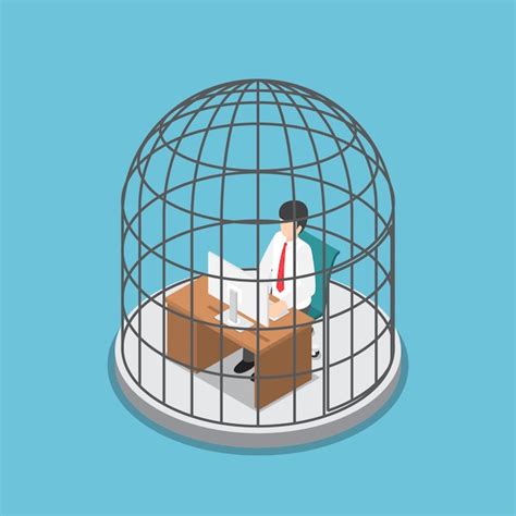 Premium Vector Flat 3d Isometric Businessman Working In The Birdcage