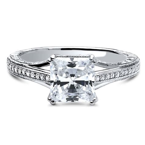 BERRICLE Rhodium Plated Silver Cubic Zirconia CZ Art Deco Solitaire En