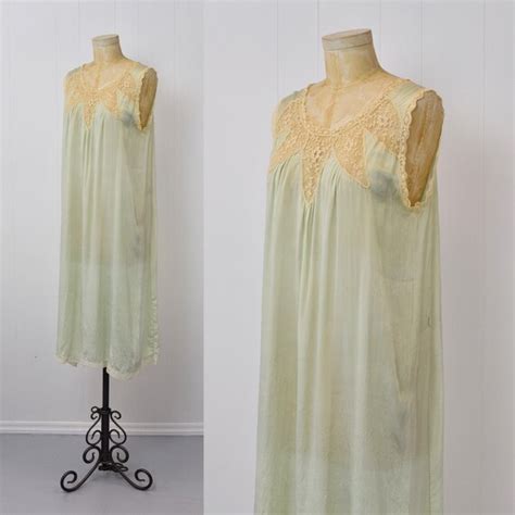 S Green Ecru Lace Silk Flapper Boudoir Lingerie N Gem