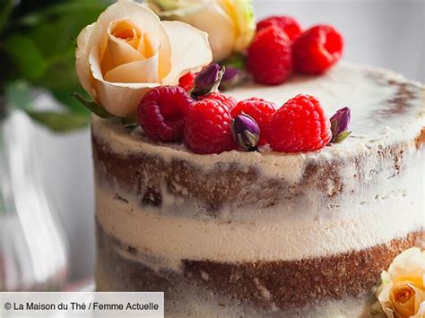Naked cake au thé rose jasmin et aux framboises découvrez les recettes de cuisine de Femme
