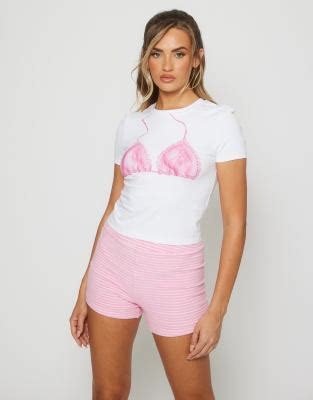 South Beach Bikini Top Printed Baby Tee In White Asos