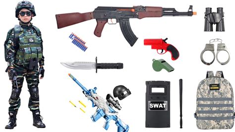 Special Police weapon toy set Unboxing，AK47 gun, AWM sniper rifle, gas ...