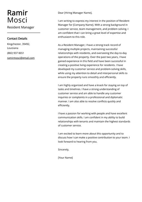 Resident Manager Cover Letter Examples Template And 20 Tips