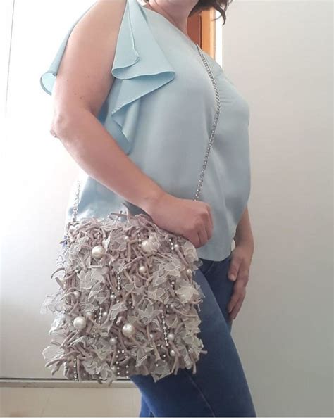 Bolsa Nude bordada pérolas e strass Elo Produtos Especiais