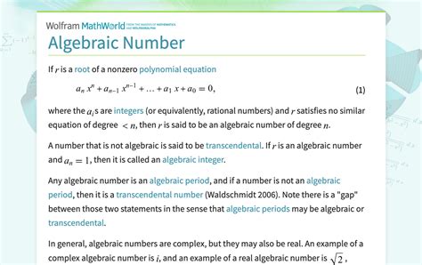 algebraic number  wolfram mathworld