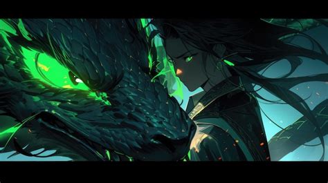 Premium AI Image | an anime and dragon in green