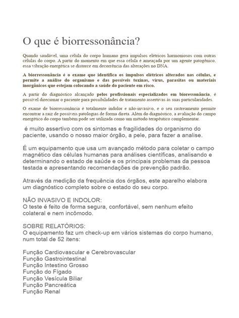 O Que É Biorressonância - O Que É Biorressonância? | PDF | Corpo humano | Vitamina
