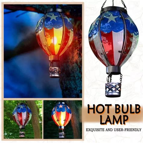 Hot Air Balloon Solar Lantern Led Light With Flame Effect Outdoor Decorative Picclick Au