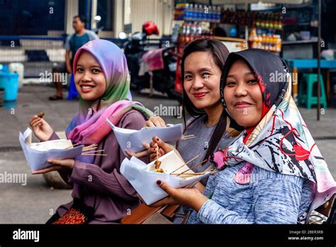 Young Indonesian Women Eating Street Food Malioboro Street Yogyakarta