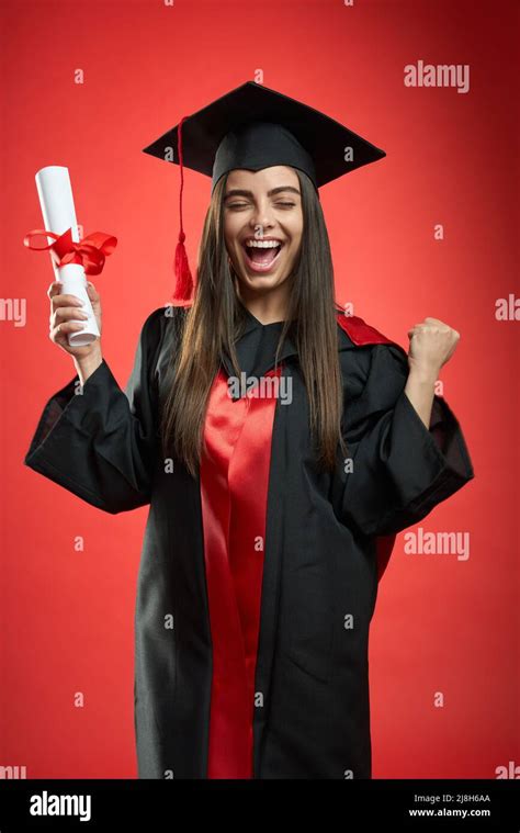 Front View Of Glad Happy Girl Graduating From College University