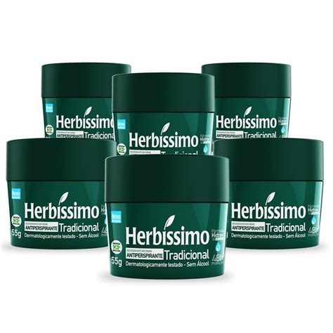 Kit C 6 Desodorante Creme Antitranspirante Herbíssimo Tradicional 55g