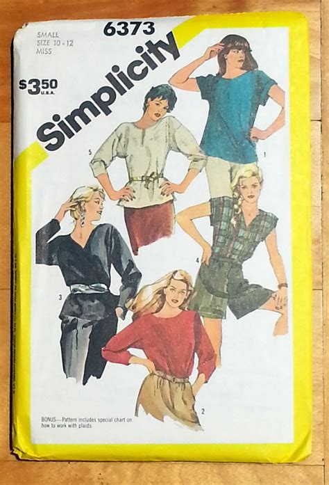 Misses 80s Tops Vintage Sewing Pattern Simplicity 6373