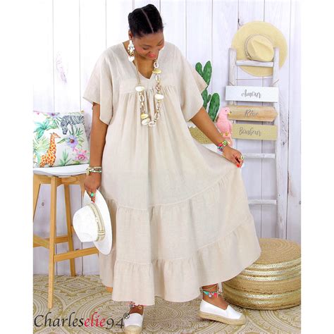 Robe Longue Lin T Grande Taille Beatrice Beige Charleselie