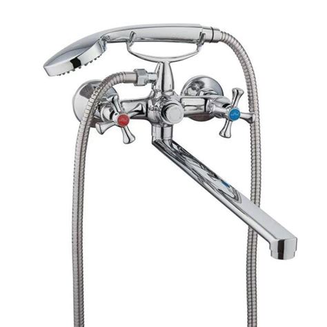 Смеситель для ванны с плоским изливом и конопочным переключателем для душа