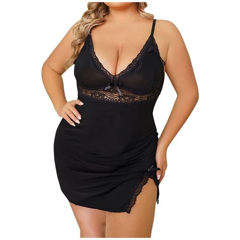 Ohufall Lingerie Plus Size Sexy Women Lingerie Lace Patchwork Split Cami Dress Temptation