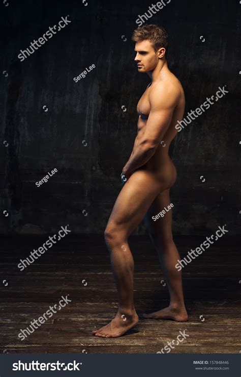 Naked Male Model Standing By Sideways Stock Photo Shutterstock