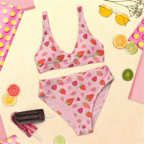 Strawberry Recycled High Waisted Bikini Etsy