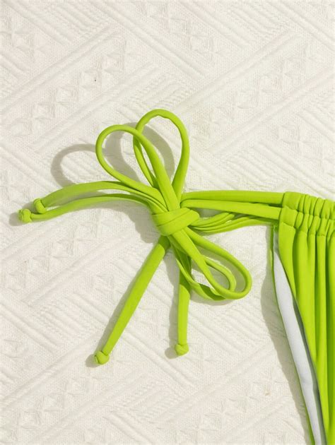 SHEIN Swim Summer Beach One Side Knot Design Neon Bikini Bottom For Women SHEIN UK