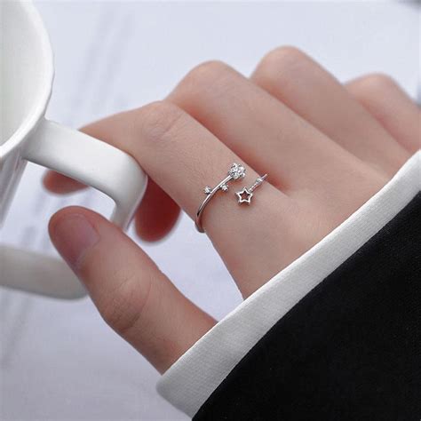 Buy Anenjery Pentagram Zircon Hollow Star Adjustable Ring For Women