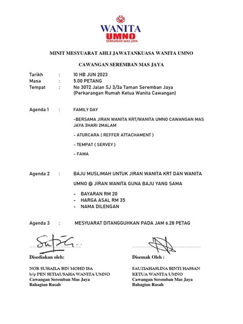 Minit Mesyuarat Ahli Jawatankuasa Wanita Umno Kali 1 Pdf