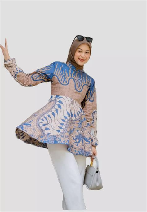 Jual Elegant Batik Blouse Batik Carla Blu Premium Elegant Bk Original