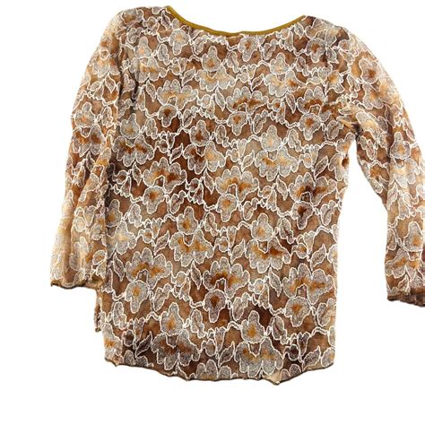 Cato Women S Blouse Size Medium Gold Ivory Lace Depop