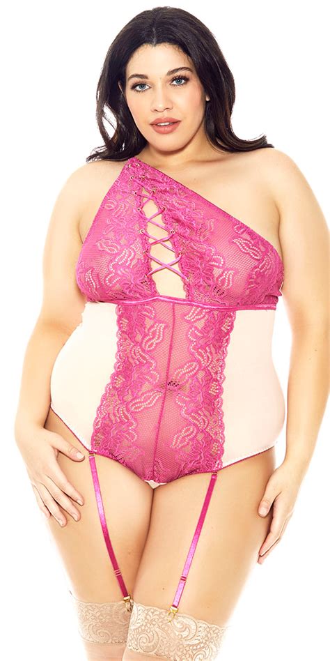 Hot Pink And White Asymmetrical Teddy Sexy Women S Lingerie