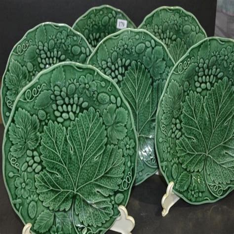 Green Vine Leaf Majolica Plates Set Majolica Unmarked And Minor
