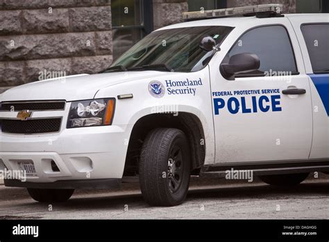 A Homeland Security Police Car Of The Federal Protective Service Is