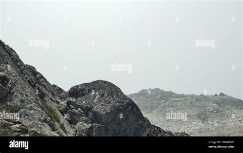 Canadian Mountain Range During A Forest Fire In British Columbia Stock