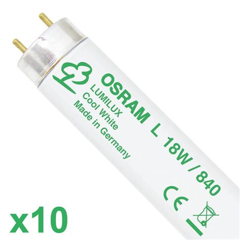 10 x Osram T8 18w 2ft 600mm 840 Cool White 4000k Triphosphor ...
