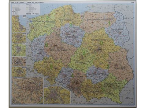 POLSKA MAPA ŚCIENNA KODY POCZTOWE DO WPINANIA 6890059664 oficjalne