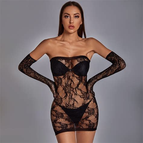 Sexy Off Shoulder Dress Seductive Hollow Out Lingerie Flirting One Piece Net Uniform Jacquard
