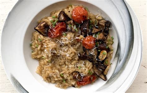 Roasted Mushroom Tomato And Parmesan Risotto Little Red Stove