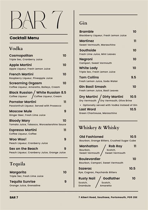 Menu – 7 Bar Restaurant