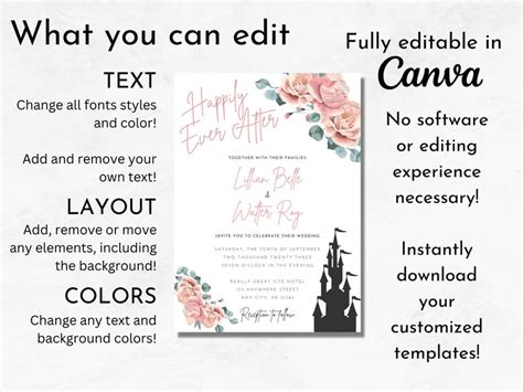 Editable Fairytale Wedding Invitation Castle Happily Ever After Floral