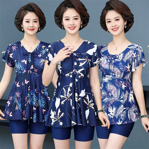 Swimsuit Hot Spring Cover Belly Mother Loose Skirt Swimsuit Female Middle Aged Elderly Fat M