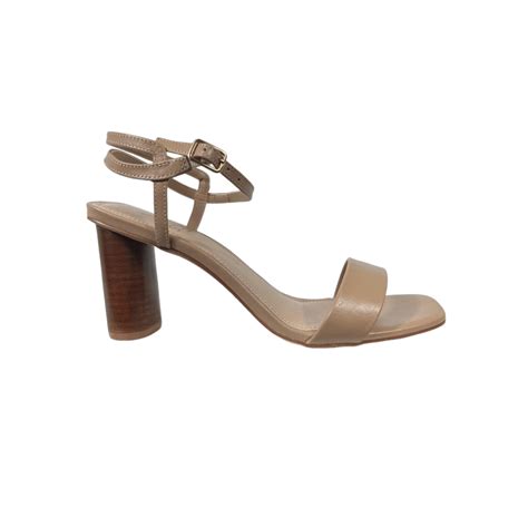 Sandália Feminina Solis Brasil Couro Salto Bloco Nude Shopping do Calçado