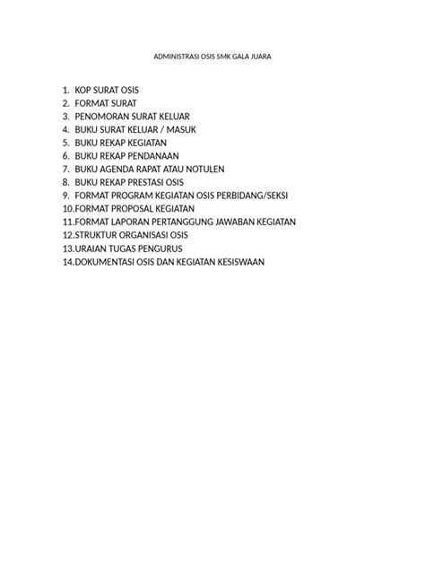 Administrasi Osis Smk Gala Juara Pdf