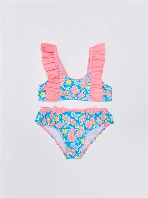 LCW baby Mavi Baskılı Kız Bebek Bikini Takımı S Z LQQ LCW